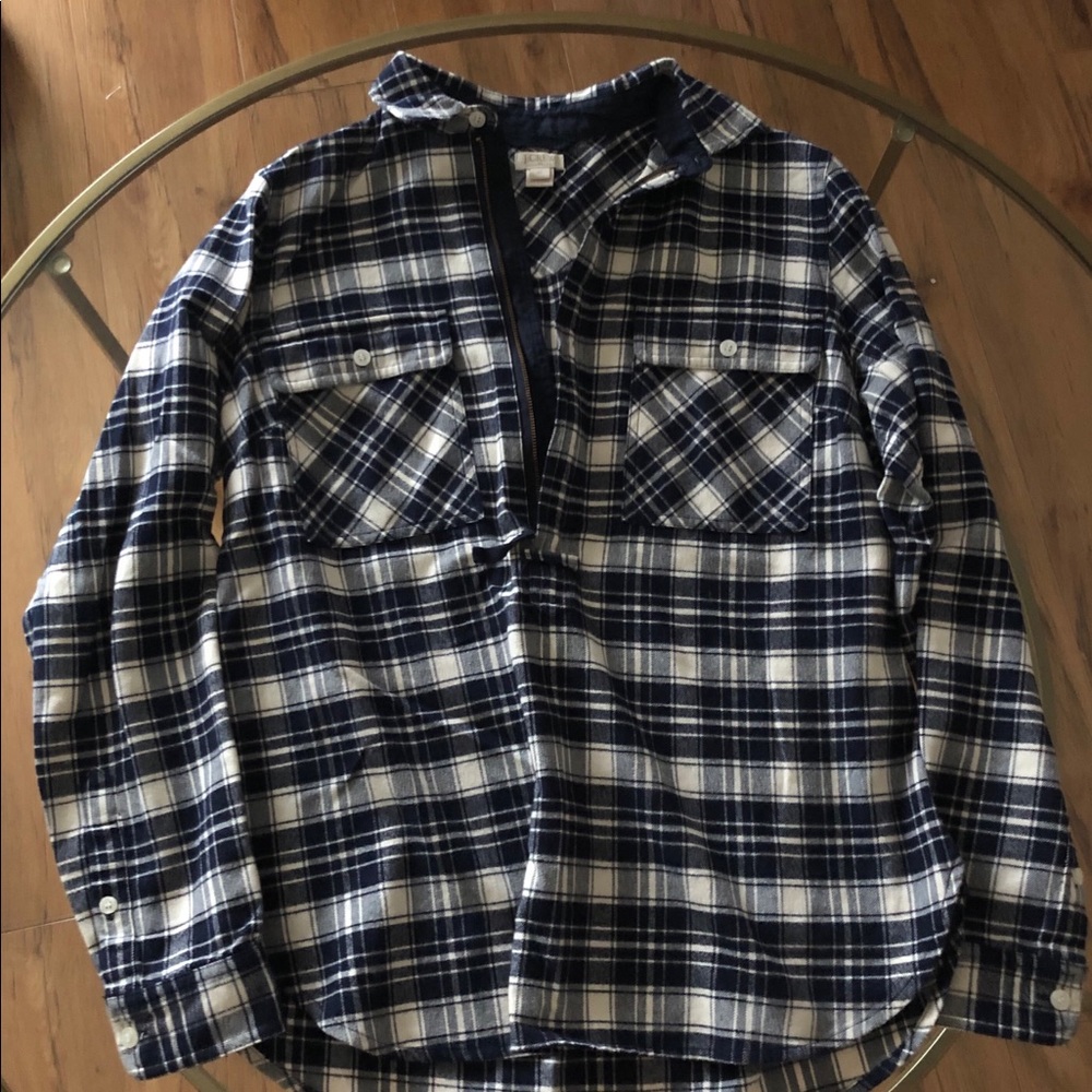 Navy blue white plaid half zip long sleeve